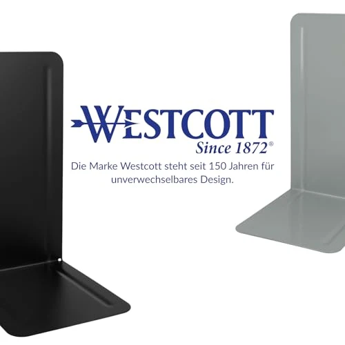 Westcott Buchstützen Grau (2er-Pack) | Metall 130 x 240 x 140 mm | Stabile Buchhalter für Bücher oder Ordner | Robuste Bücherständer mit 1,0 mm Materialstärke für Büro & Haushalt | E-10243 00