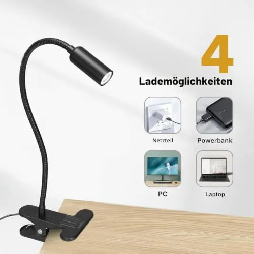 Hifree USB Dimmbare Bett Leselampe mit Klemme, Aluminium Schreibtischlampe