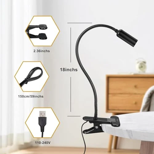 Hifree USB Dimmbare Bett Leselampe mit Klemme, Aluminium Schreibtischlampe