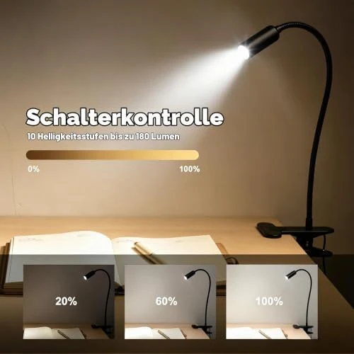 Hifree USB Dimmbare Bett Leselampe mit Klemme, Aluminium Schreibtischlampe