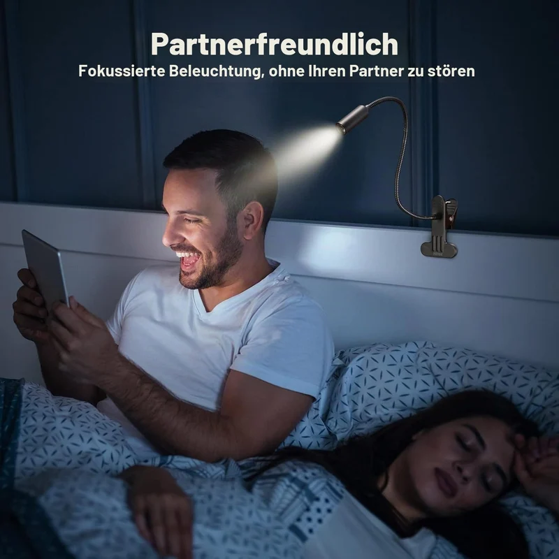 Hifree USB Dimmbare Bett Leselampe mit Klemme, Aluminium Schreibtischlampe