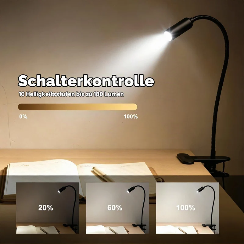 Hifree USB Dimmbare Bett Leselampe mit Klemme, Aluminium Schreibtischlampe