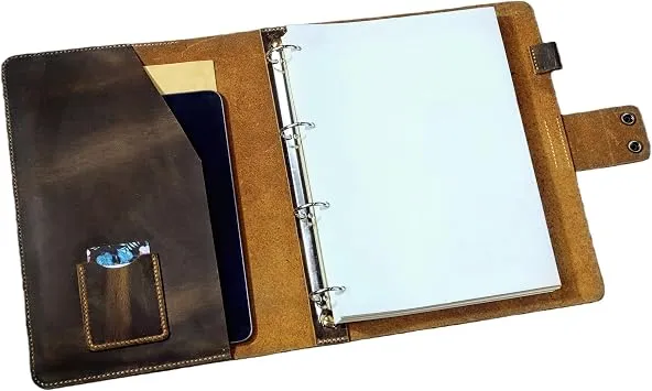 A4 Ledermappe Ringbuch, Vollnarbenleder Ordner mit 4-Ring Mechanik