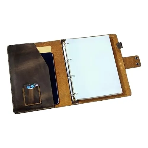 A4 Ledermappe Ringbuch, Vollnarbenleder Ordner mit 4-Ring Mechanik