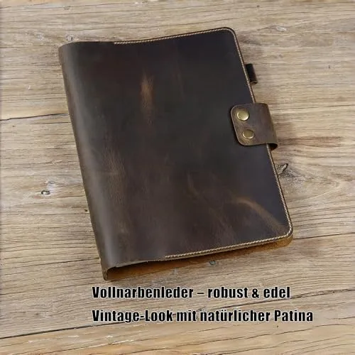 A4 Ledermappe Ringbuch, Vollnarbenleder Ordner mit 4-Ring Mechanik
