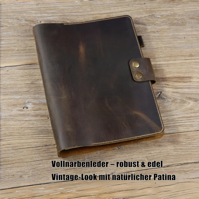 A4 Ledermappe Ringbuch, Vollnarbenleder Ordner mit 4-Ring Mechanik