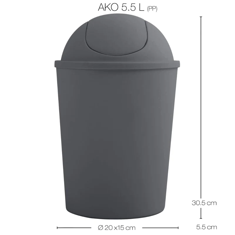 MSV Abfalleimer AKO 5,5 l mit Klappdeckel grau