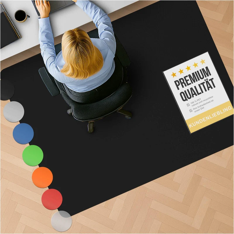 Bodenschutzmatte Chroma aus PE-Kunststoff - Stuhlmatte 90x120 cm Schwarz
