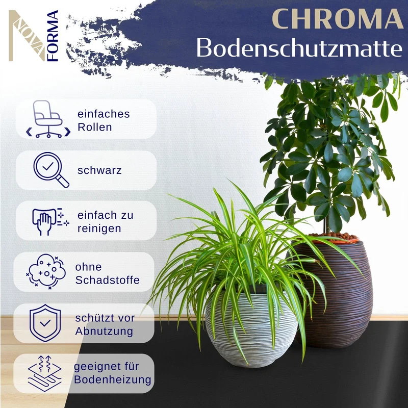 Bodenschutzmatte Chroma aus PE-Kunststoff - Stuhlmatte 90x120 cm Schwarz