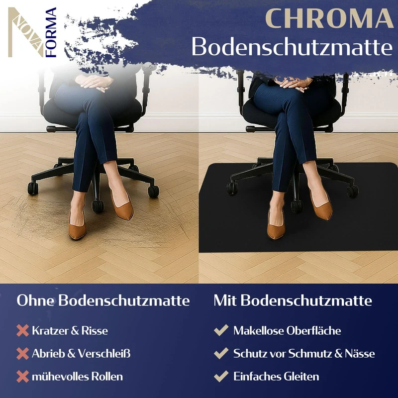 Bodenschutzmatte Chroma aus PE-Kunststoff - Stuhlmatte 90x120 cm Schwarz