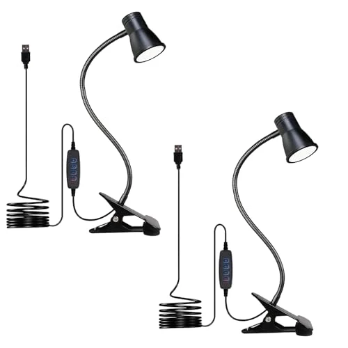 GBKDQQ 2 Stück Leselampe Bett Klemme, Dimmbare LED Schreibtischlampe mit 3 Farbtemperaturen, USB Tischlampe mit Kabel, Klemmlampe Bett mit Schalter für Schlafzimmer, Schreibtisch