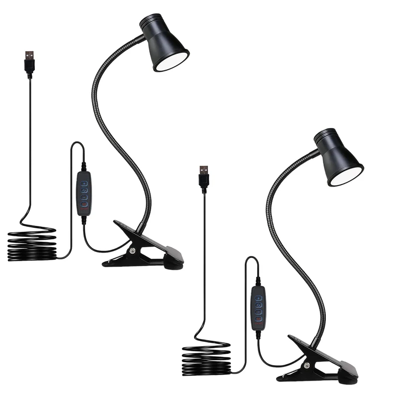 GBKDQQ 2 Stück Leselampe Bett Klemme, Dimmbare LED Schreibtischlampe mit 3 Farbtemperaturen, USB Tischlampe mit Kabel, Klemmlampe Bett mit Schalter für Schlafzimmer, Schreibtisch