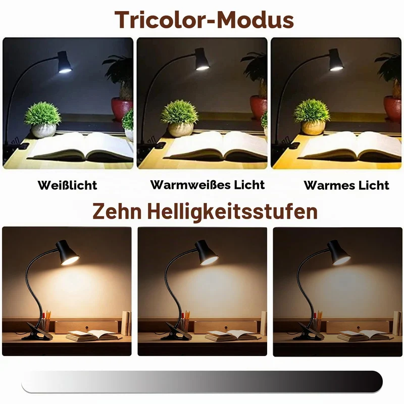 GBKDQQ 2 Stück Leselampe Bett Klemme, Dimmbare LED Schreibtischlampe mit 3 Farbtemperaturen, USB Tischlampe mit Kabel, Klemmlampe Bett mit Schalter für Schlafzimmer, Schreibtisch