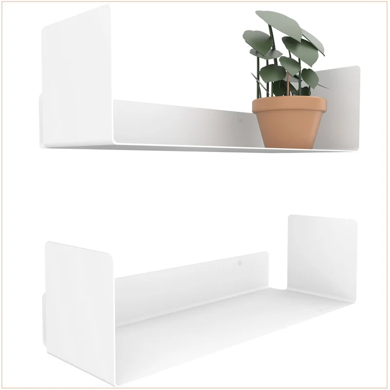UNITURE® - 2er Set - Modernes Wandregal Weiß - 2x40 cm Bücherregal schwebend, Bilderleiste weiß