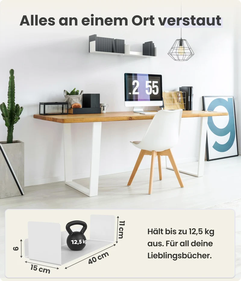 UNITURE® - 2er Set - Modernes Wandregal Weiß - 2x40 cm Bücherregal schwebend, Bilderleiste weiß
