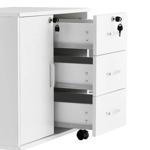 Rollcontainer Aktenschrank aus Holz Abschließbar Büroschrank Weiß