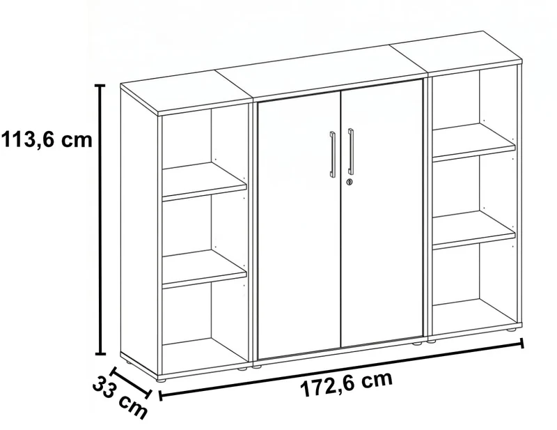 moebel-dich-auf Aktenschrank TABOR 2 abschließbar Highboard Büroschrank 2 Türen 6 offene Fächer Korpus weiß Front weiß matt