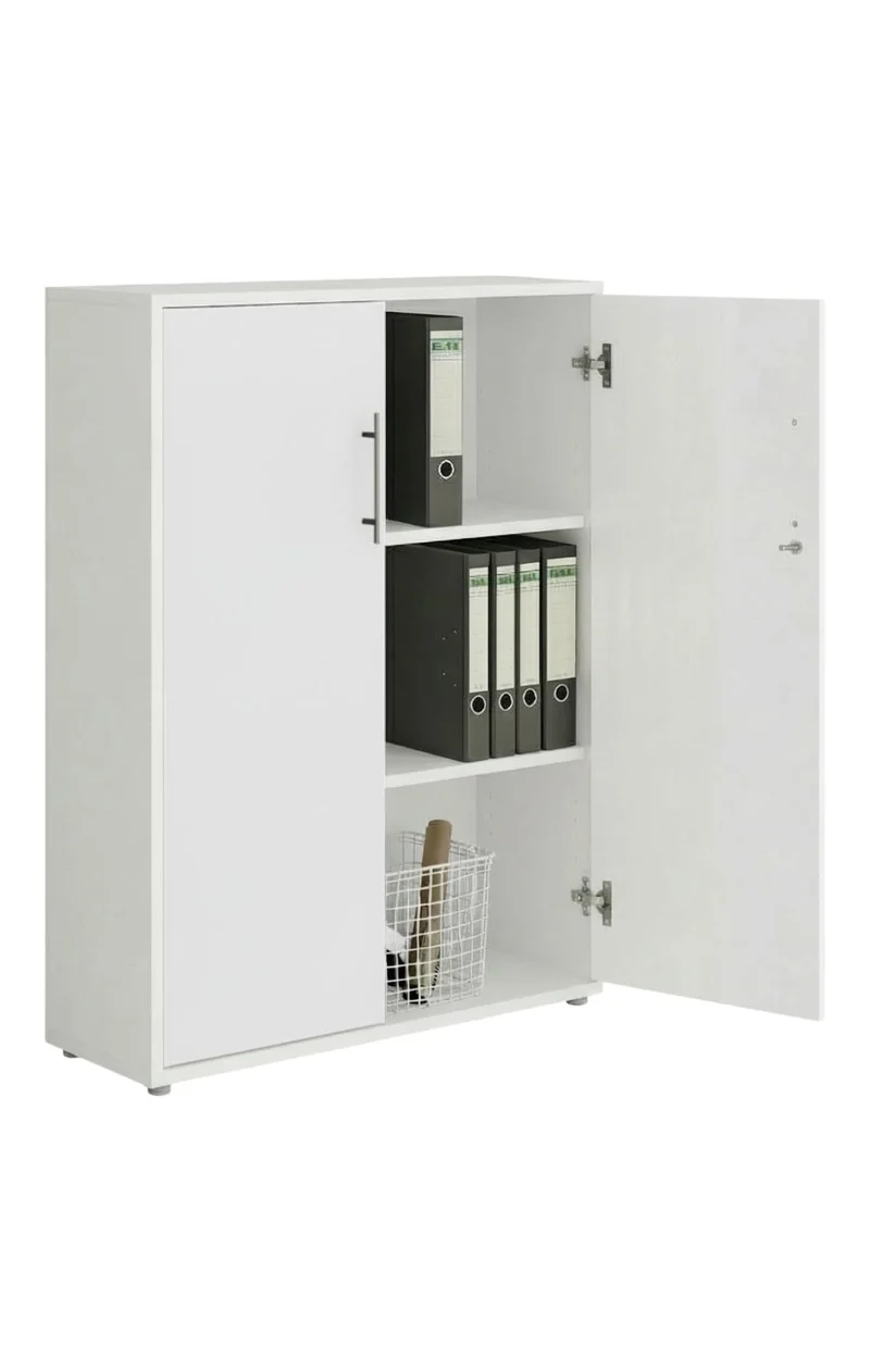 moebel-dich-auf Aktenschrank TABOR 2 abschließbar Highboard Büroschrank 2 Türen 6 offene Fächer Korpus weiß Front weiß matt