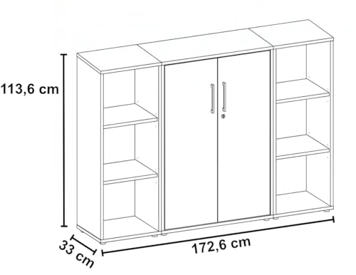 moebel-dich-auf Aktenschrank TABOR 2 abschließbar Highboard Büroschrank 2 Türen 6 offene Fächer Korpus weiß Front weiß matt