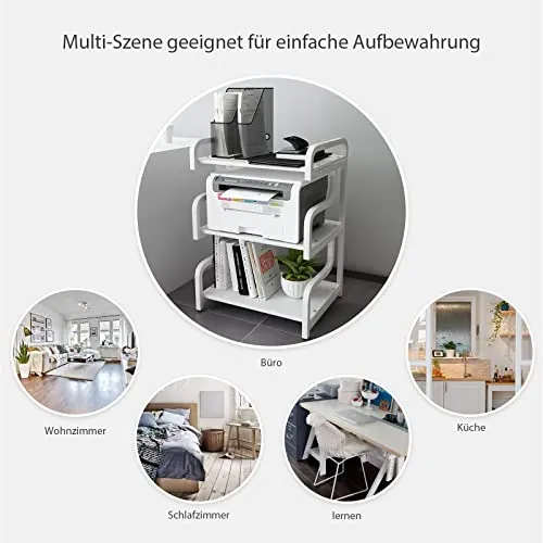 PUNCIA 3-stöckiger Druckerständer mobiler Druckertisch Druckerwagen Weiß