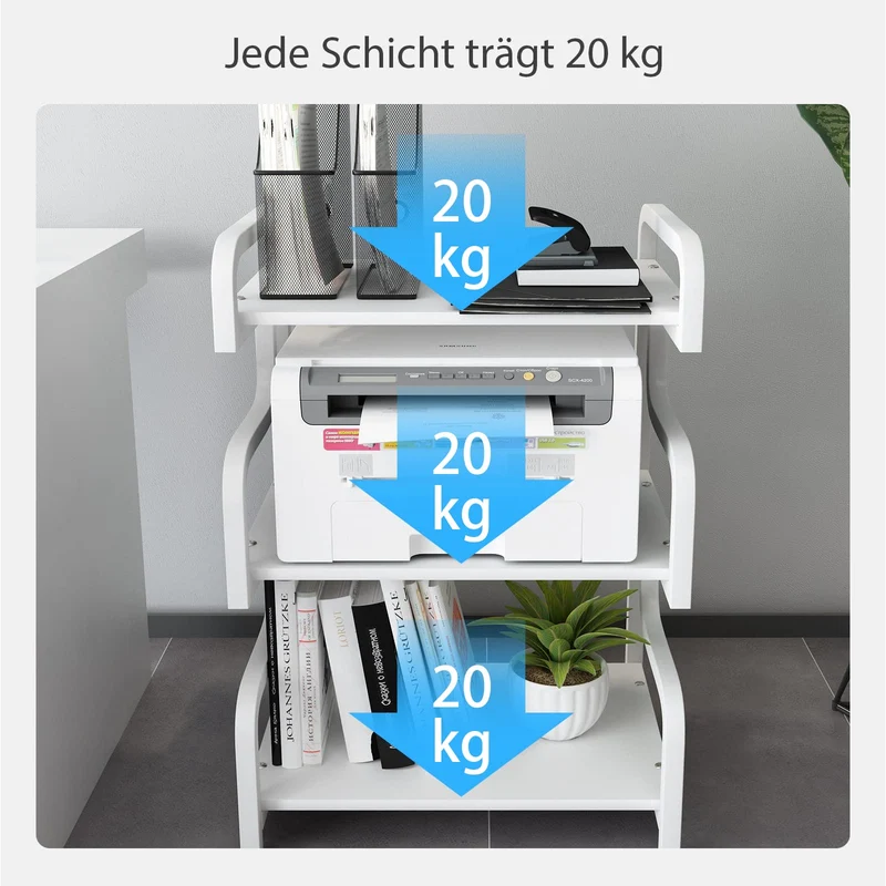 PUNCIA 3-stöckiger Druckerständer mobiler Druckertisch Druckerwagen Weiß