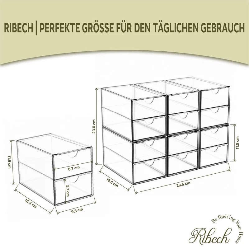 6‑Pack Stapelbarer Acryl Organizer mit 12 Schubladen