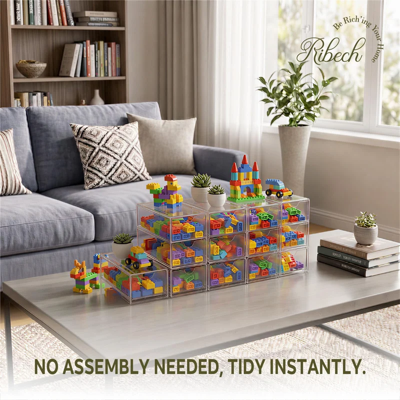 6‑Pack Stapelbarer Acryl Organizer mit 12 Schubladen