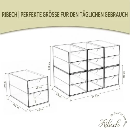 6‑Pack Stapelbarer Acryl Organizer mit 12 Schubladen