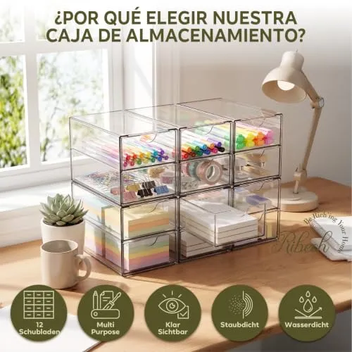 6‑Pack Stapelbarer Acryl Organizer mit 12 Schubladen