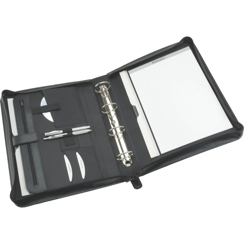 ALASSIO 31502 Ringbuchmappe A4 RIMINI, Schreibmappe 37 x 31 x 6 cm, Schwarz