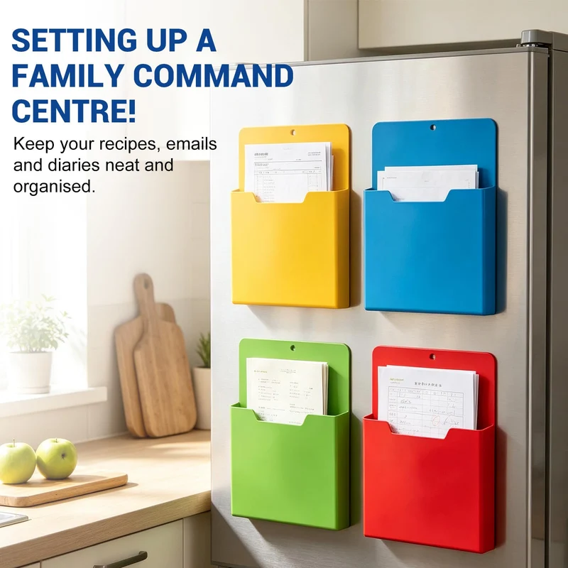 A4 Color-Coded Magnetic File Storage Pocket, Zeitschriftenhalter Wand (E)