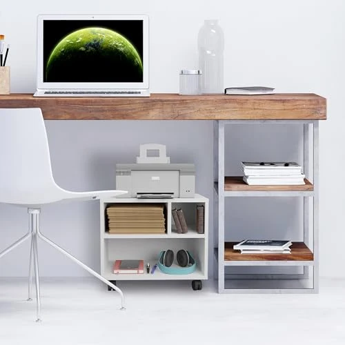 Relaxdays Rollcontainer mit 3 Fächern, Büro Beistellcontainer, mit Rollen, Büroschrank, HxBxT: 35,5 x 40 x 30 cm, weiß