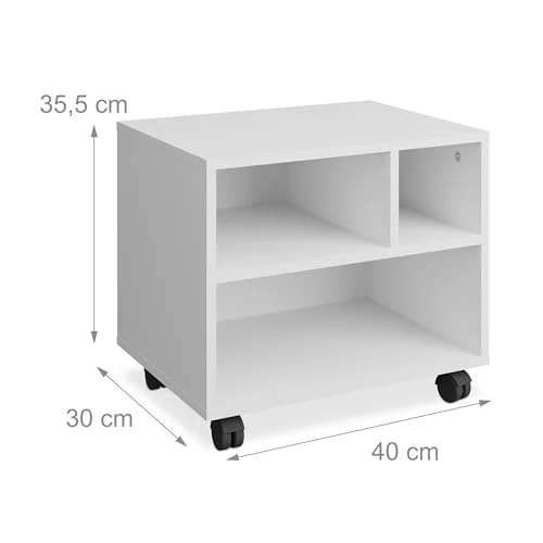 Relaxdays Rollcontainer mit 3 Fächern, Büro Beistellcontainer, mit Rollen, Büroschrank, HxBxT: 35,5 x 40 x 30 cm, weiß
