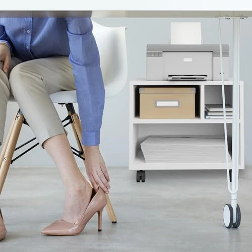 Relaxdays Rollcontainer mit 3 Fächern, Büro Beistellcontainer, mit Rollen, Büroschrank, HxBxT: 35,5 x 40 x 30 cm, weiß