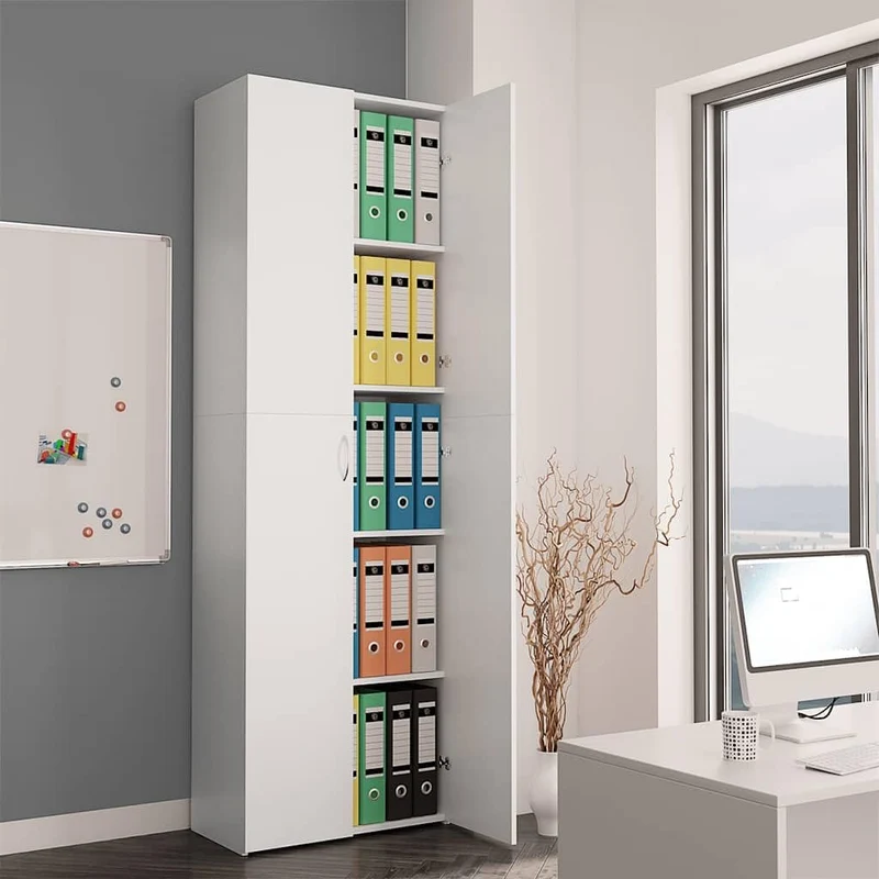 Myheimly Aktenschrank, Büroschrank mit Stauraum, Lagerschrank für Büro, Schrank Büromöbel Aufbewahrungsschrank, Holzwerkstoff Aktenschrank Weiß,60 x 32 x 190 cm