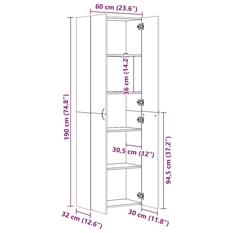 Myheimly Aktenschrank, Büroschrank mit Stauraum, Lagerschrank für Büro, Schrank Büromöbel Aufbewahrungsschrank, Holzwerkstoff Aktenschrank Weiß,60 x 32 x 190 cm