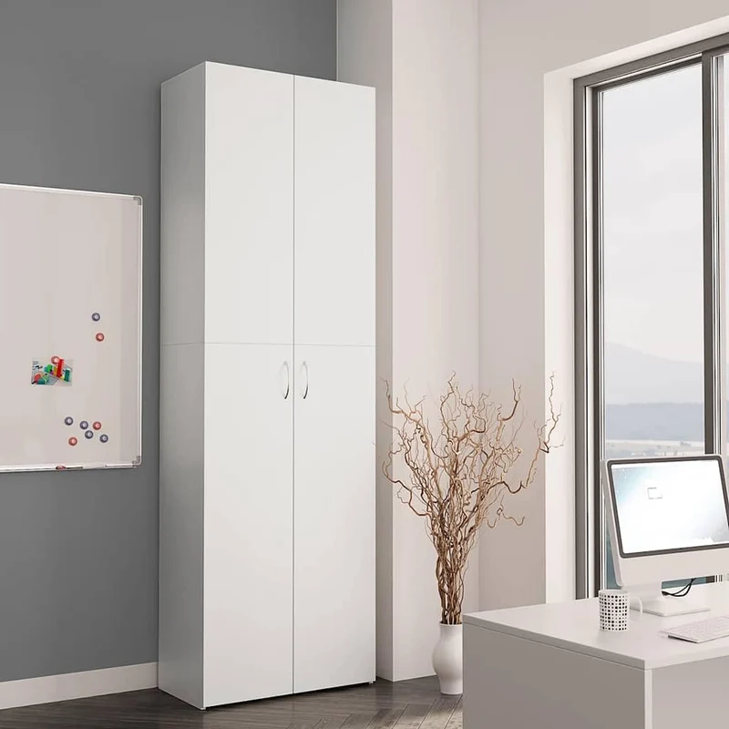 Myheimly Aktenschrank, Büroschrank mit Stauraum, Lagerschrank für Büro, Schrank Büromöbel Aufbewahrungsschrank, Holzwerkstoff Aktenschrank Weiß,60 x 32 x 190 cm