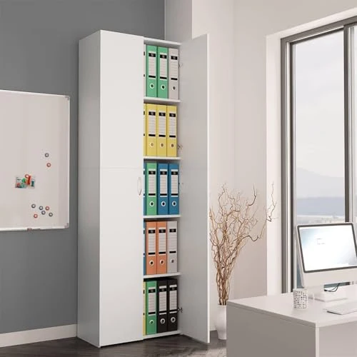 Myheimly Aktenschrank, Büroschrank mit Stauraum, Lagerschrank für Büro, Schrank Büromöbel Aufbewahrungsschrank, Holzwerkstoff Aktenschrank Weiß,60 x 32 x 190 cm