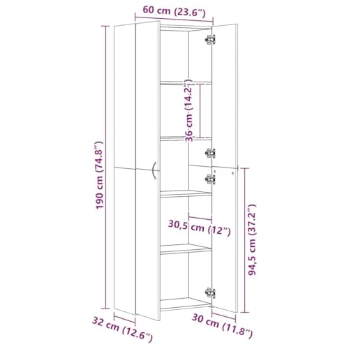 Myheimly Aktenschrank, Büroschrank mit Stauraum, Lagerschrank für Büro, Schrank Büromöbel Aufbewahrungsschrank, Holzwerkstoff Aktenschrank Weiß,60 x 32 x 190 cm