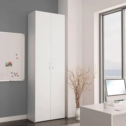 Myheimly Aktenschrank, Büroschrank mit Stauraum, Lagerschrank für Büro, Schrank Büromöbel Aufbewahrungsschrank, Holzwerkstoff Aktenschrank Weiß,60 x 32 x 190 cm
