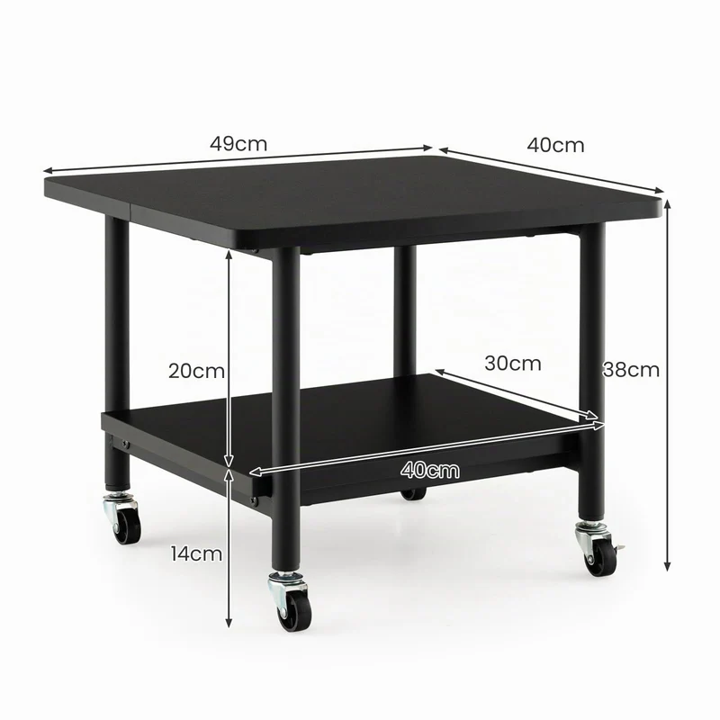 GOPLUS Druckertisch mit Arretierbaren Räder, Rollcontainer mit 2 Ablagen, Rollwagen für Schreibtisch, Drucker Ständer aus Holz, um 360° Drehbare Räder, Multifunktionswagen für Zuhause Büro (Schwarz)
