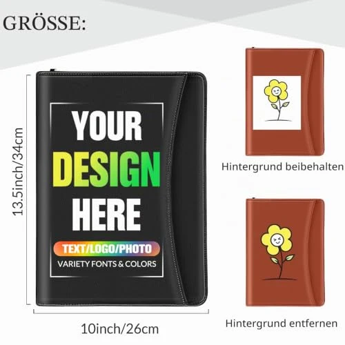 Personalisierte Ledermappe mit Reißverschluss Individuell gestalteter Business-Ordner für Damen und Herren | Ideal für Lebensläufe, Vorstellungsgespräche und als Geschenk | Strapazierfähiges PU-Leder