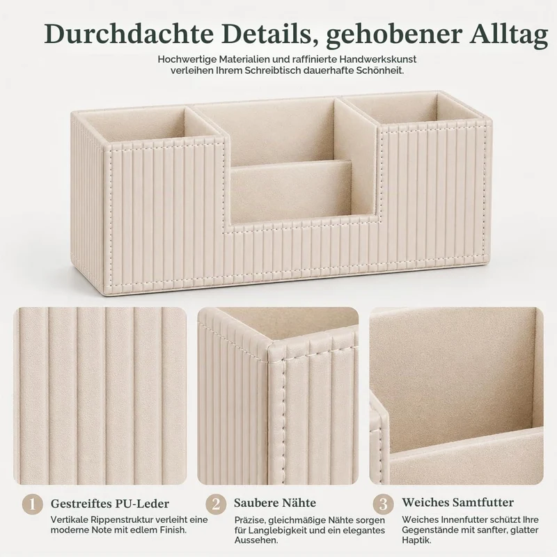GORESE Schreibtisch Organizer,Multifunktionaler Stiftehalter Schreibtisch Stifte Organizer PU Leder Tisch Organizer Mit 4 Fächer Büro Organizer Büroorganisation Büro Gadgets für Büro Zuhause(Beige)