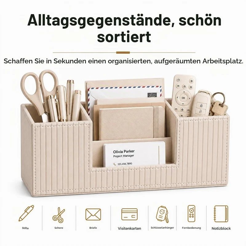 GORESE Schreibtisch Organizer,Multifunktionaler Stiftehalter Schreibtisch Stifte Organizer PU Leder Tisch Organizer Mit 4 Fächer Büro Organizer Büroorganisation Büro Gadgets für Büro Zuhause(Beige)