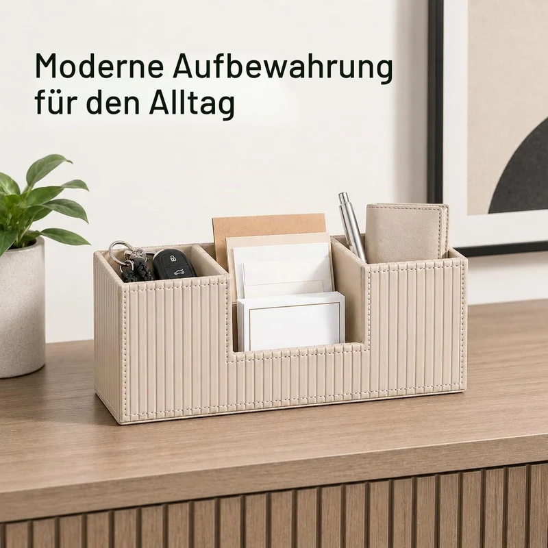 GORESE Schreibtisch Organizer,Multifunktionaler Stiftehalter Schreibtisch Stifte Organizer PU Leder Tisch Organizer Mit 4 Fächer Büro Organizer Büroorganisation Büro Gadgets für Büro Zuhause(Beige)
