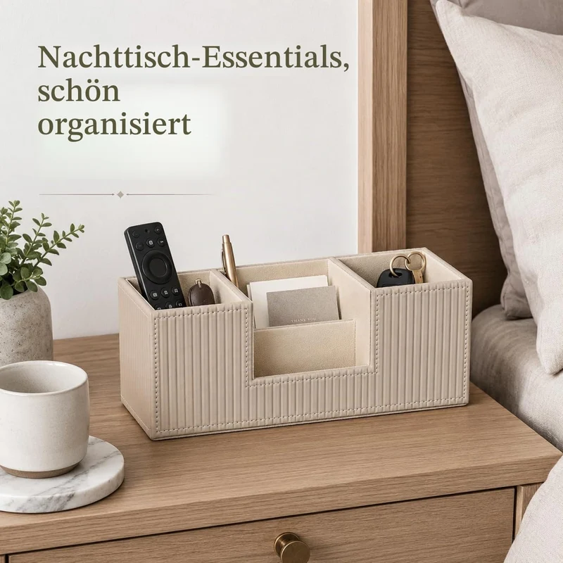 GORESE Schreibtisch Organizer,Multifunktionaler Stiftehalter Schreibtisch Stifte Organizer PU Leder Tisch Organizer Mit 4 Fächer Büro Organizer Büroorganisation Büro Gadgets für Büro Zuhause(Beige)