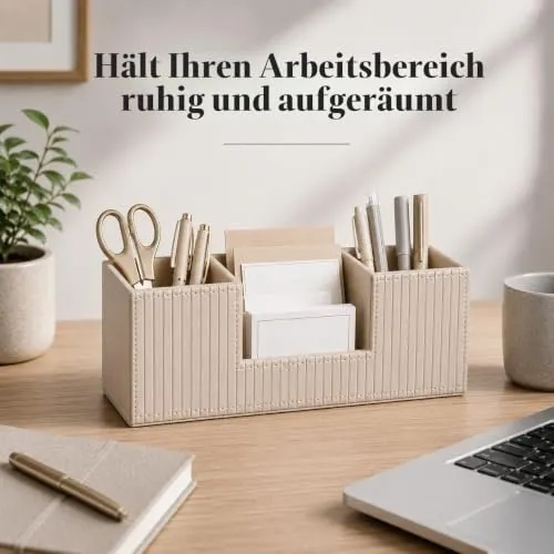 GORESE Schreibtisch Organizer,Multifunktionaler Stiftehalter Schreibtisch Stifte Organizer PU Leder Tisch Organizer Mit 4 Fächer Büro Organizer Büroorganisation Büro Gadgets für Büro Zuhause(Beige)