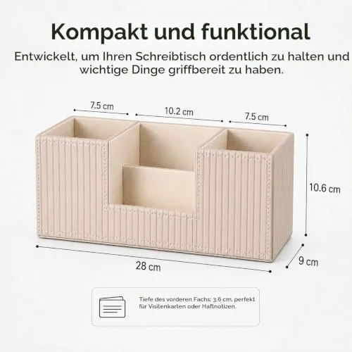 GORESE Schreibtisch Organizer,Multifunktionaler Stiftehalter Schreibtisch Stifte Organizer PU Leder Tisch Organizer Mit 4 Fächer Büro Organizer Büroorganisation Büro Gadgets für Büro Zuhause(Beige)