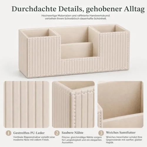 GORESE Schreibtisch Organizer,Multifunktionaler Stiftehalter Schreibtisch Stifte Organizer PU Leder Tisch Organizer Mit 4 Fächer Büro Organizer Büroorganisation Büro Gadgets für Büro Zuhause(Beige)