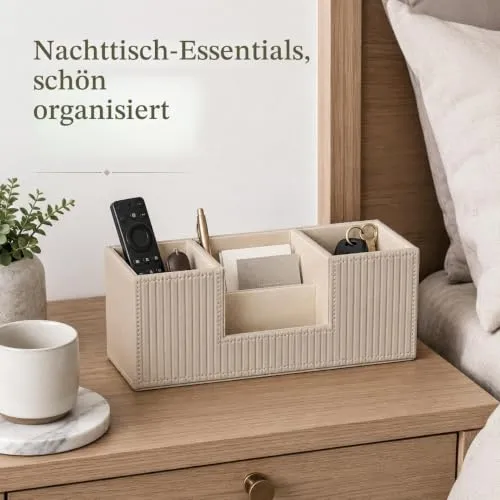 GORESE Schreibtisch Organizer,Multifunktionaler Stiftehalter Schreibtisch Stifte Organizer PU Leder Tisch Organizer Mit 4 Fächer Büro Organizer Büroorganisation Büro Gadgets für Büro Zuhause(Beige)